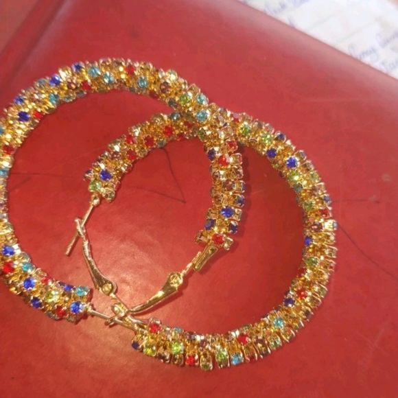 Colorful Rhinestone Hoop Earrings - Picture 5 of 7